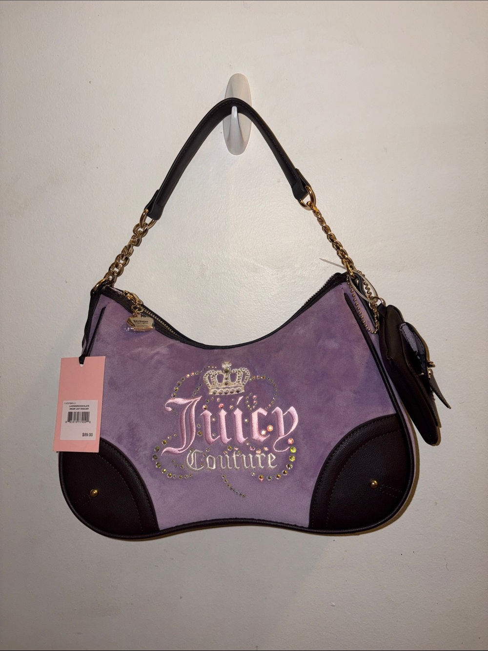 Juicy Couture Lavender Suede Hobo with Gold Chain Trim